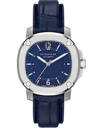 Burberry Watch Swiss Automatic The Britain Blue Alligator Leather Strap 43mm Bby1205