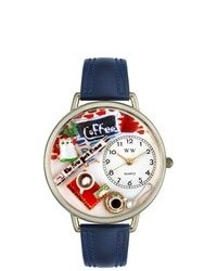 Whimsical Coffee Lover Theme Navy Blue Leather Watch