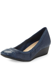 Navy Leather Wedge Pumps