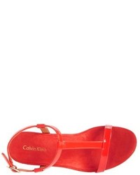 Calvin Klein Jiselle T Strap Platform Wedge Leather Sandal
