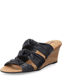 Neiman Marcus Marcela Knotted Leather Wedge Sandal Navy
