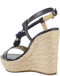 MICHAEL Michael Kors Michl Michl Kors Holly Rope Trimmed Leather Wedge Sandals Storm Blue