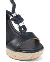 MICHAEL Michael Kors Michl Michl Kors Holly Rope Trimmed Leather Wedge Sandals Storm Blue