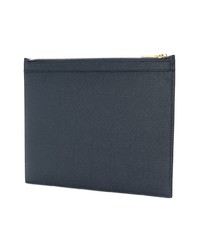Thom Browne Small Zipper Tablet Holder With Contrast 4 Bar Stripe In Pebble Calf Leather