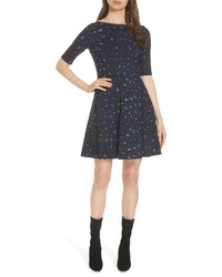 Navy Leopard Fit and Flare Dress