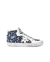 Navy Leopard Leather High Top Sneakers