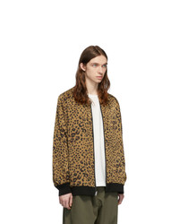 Needles Navy And Brown Leopard Bomber Jacket