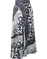Navy Leopard Silk Midi Skirt