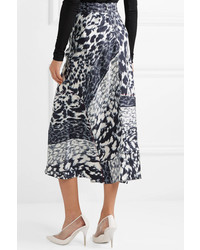 Victoria Beckham Leopard Print Silk Twill Midi Skirt