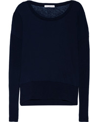 James Perse Ribbed Paneled Cotton Jersey Top Midnight Blue