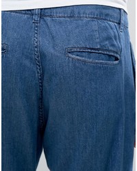 Asos Lightweight Double Pleated Mid Blue Jean