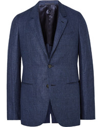 Caruso Blue Butterfly Slim Fit Linen And Wool Blend Blazer