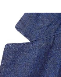 Haider Ackermann Blue Slim Fit Contrast Trimmed Linen Blazer
