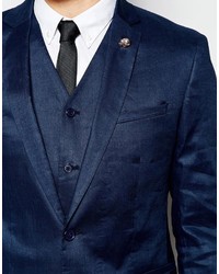Asos Brand Skinny Suit Jacket In Linen Mix