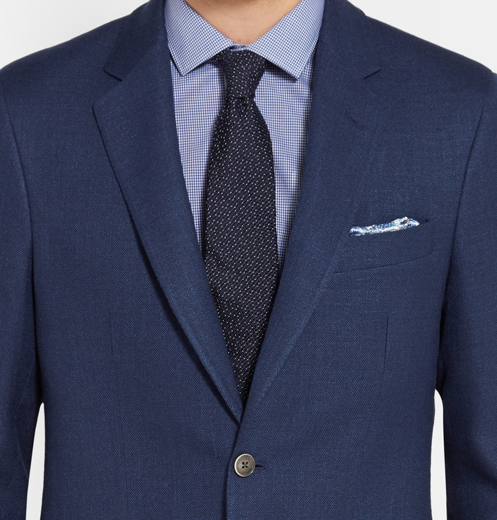 Hackett Navy Wool Silk And Linen Blend Hopsack Blazer, $865 | MR PORTER ...