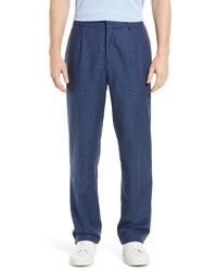 Ted Baker London Grinton Camburn Stretch Linen Cotton Pleated Dress Pants In Navy At Nordstrom