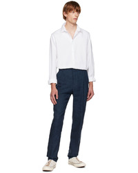 Sunspel Navy Creased Trousers