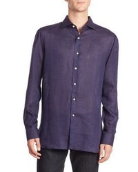 Isaia Heathered Button Front Button Down Shirt