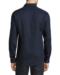 Michael Kors Michl Kors Tailored Fit Linen Sport Shirt Navy