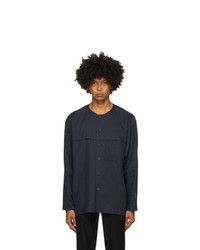 Homme Plissé Issey Miyake Navy Linen And Cotton Shirt