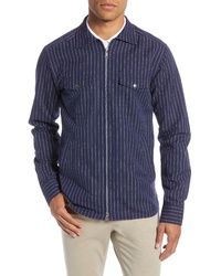 Eton Soft Collection Slim Fit Stripe Zip Cotton Linen Shirt Jacket