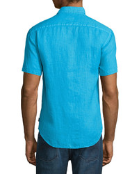 Armani Collezioni Linen Short Sleeve Shirt Blue