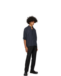 Homme Plissé Issey Miyake Navy Linen And Cotton Short Sleeve Shirt