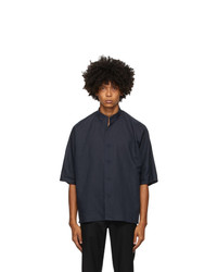 Homme Plissé Issey Miyake Navy Linen And Cotton Short Sleeve Shirt