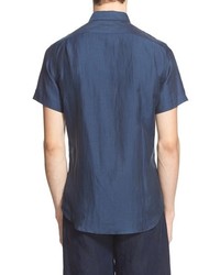 Paul Smith Ps Extra Trim Fit Short Sleeve Linen Blend Shirt