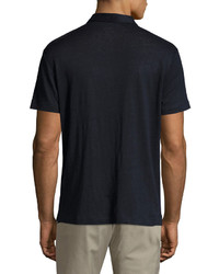 Theory Zephyr Linen Short Sleeve Shirt Navy