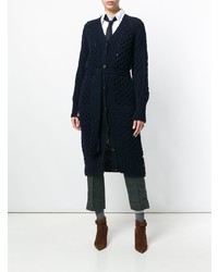 Thom Browne Long Cable Knit V Neck Cardigan Coat