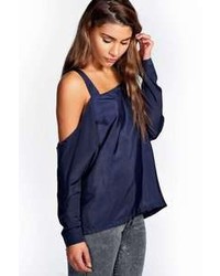 Boohoo Marlaine Long Sleeve Strappy Open Shoulder Blouse