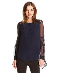 Rebecca Taylor Long Sleeve Silk And Lace Blouse