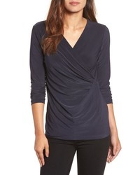 Nic+Zoe Solid Faux Wrap Top