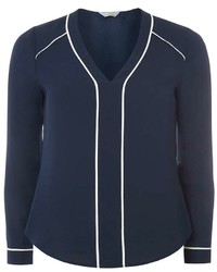 Petite Navy Piped Blouse