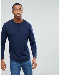 ASOS DESIGN Relaxed Fit Grandad T Shirt With Long Sleeves In Navy