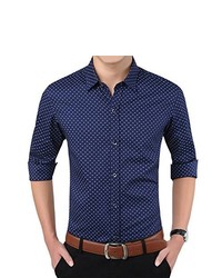 YTD 100% Cotton Casual Slim Fit Long Sleeve Button Down Printed Dress Shirts