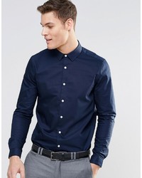 Asos Brand Smart Oxford Shirt In Navy With Long Sleeves In Regular Fit