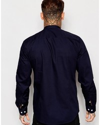 Asos Brand Shirt In Long Sleeve With Grandad Collar