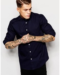 Asos Brand Shirt In Long Sleeve With Grandad Collar
