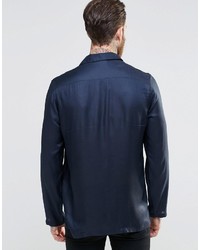 Asos Brand Shirt In Navy With Revere Collar In Regular Fit