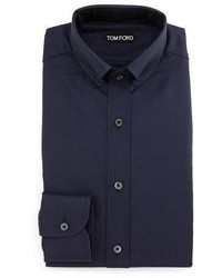 Tom Ford Button Down Collar Solid Shirt Blue