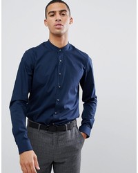 Calvin Klein Extra Slim Stretch Shirt Grandad Collar Midnight Blue