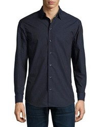 Armani Collezioni Grid Tonal Dot Long Sleeve Sport Shirt Navy