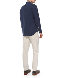 Billy Reid Jonathon Solid Long Sleeve Linen Shirt Navy