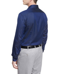 Brioni Long Sleeve Cotton Shirt Blue
