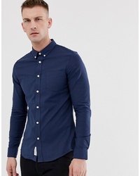 Pier One Muscle Fit Shirt In Dark Blue