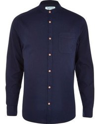 River Island Navy Grandad Collar Oxford Shirt