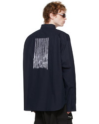 Balenciaga Navy Poplin Barcode Large Fit Shirt