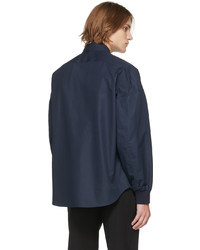 Alexander McQueen Navy Poplin Dropped Shoulder Military Shirt